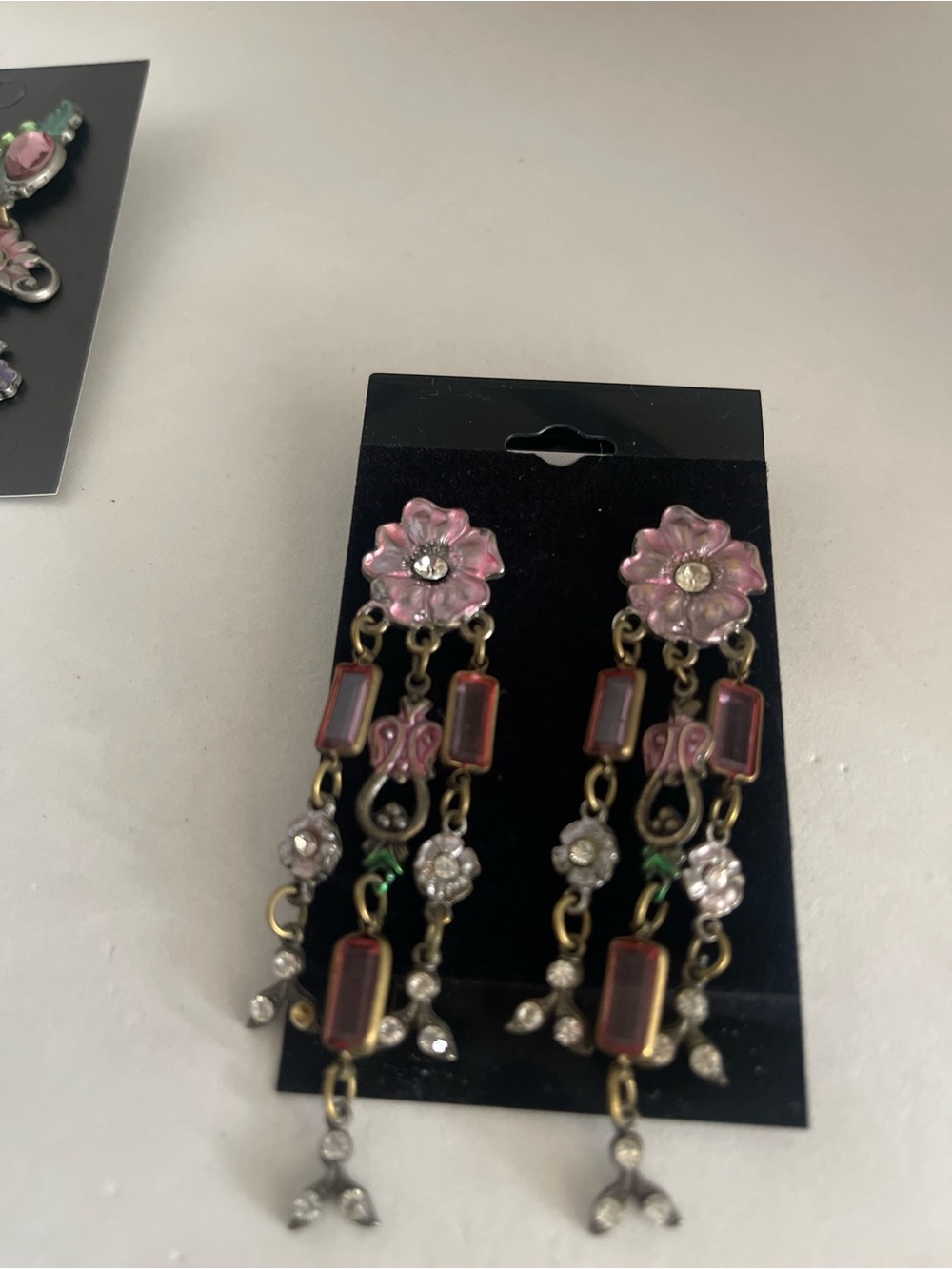 3 pairs pierced Floral Dangle Earrings with Glass Accents - Women Jewelry